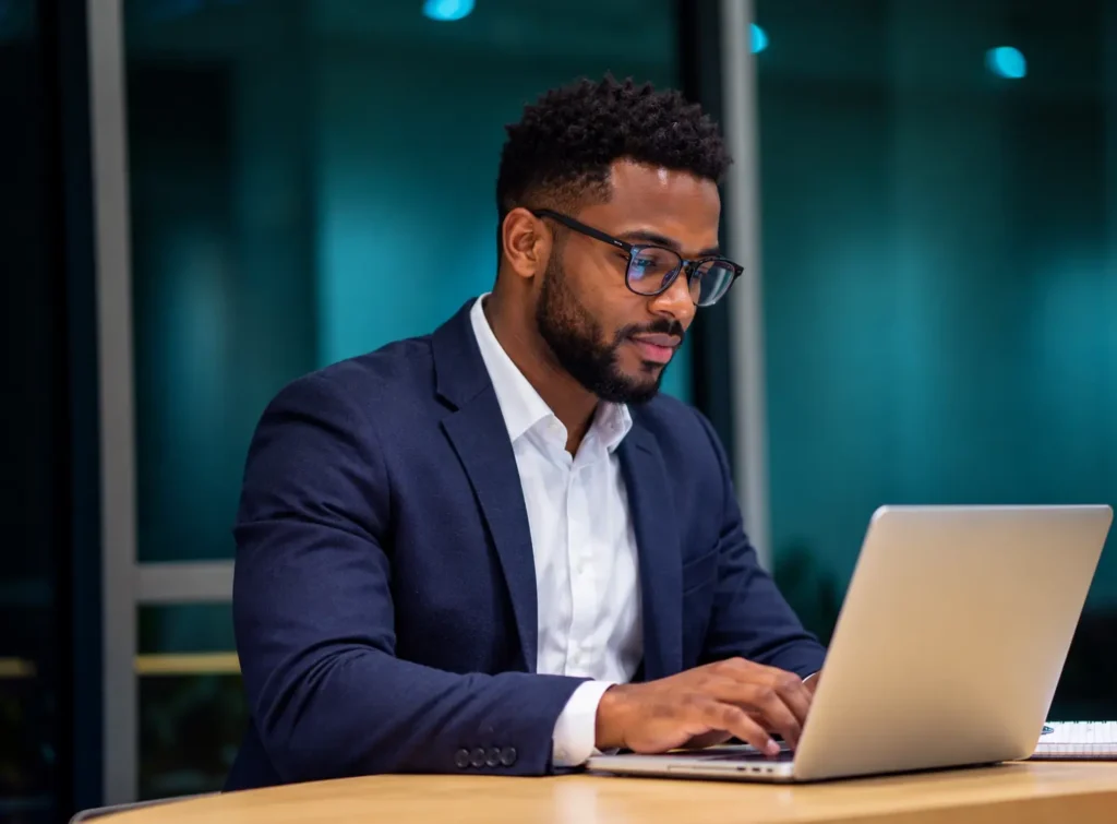 Professional person working on laptop