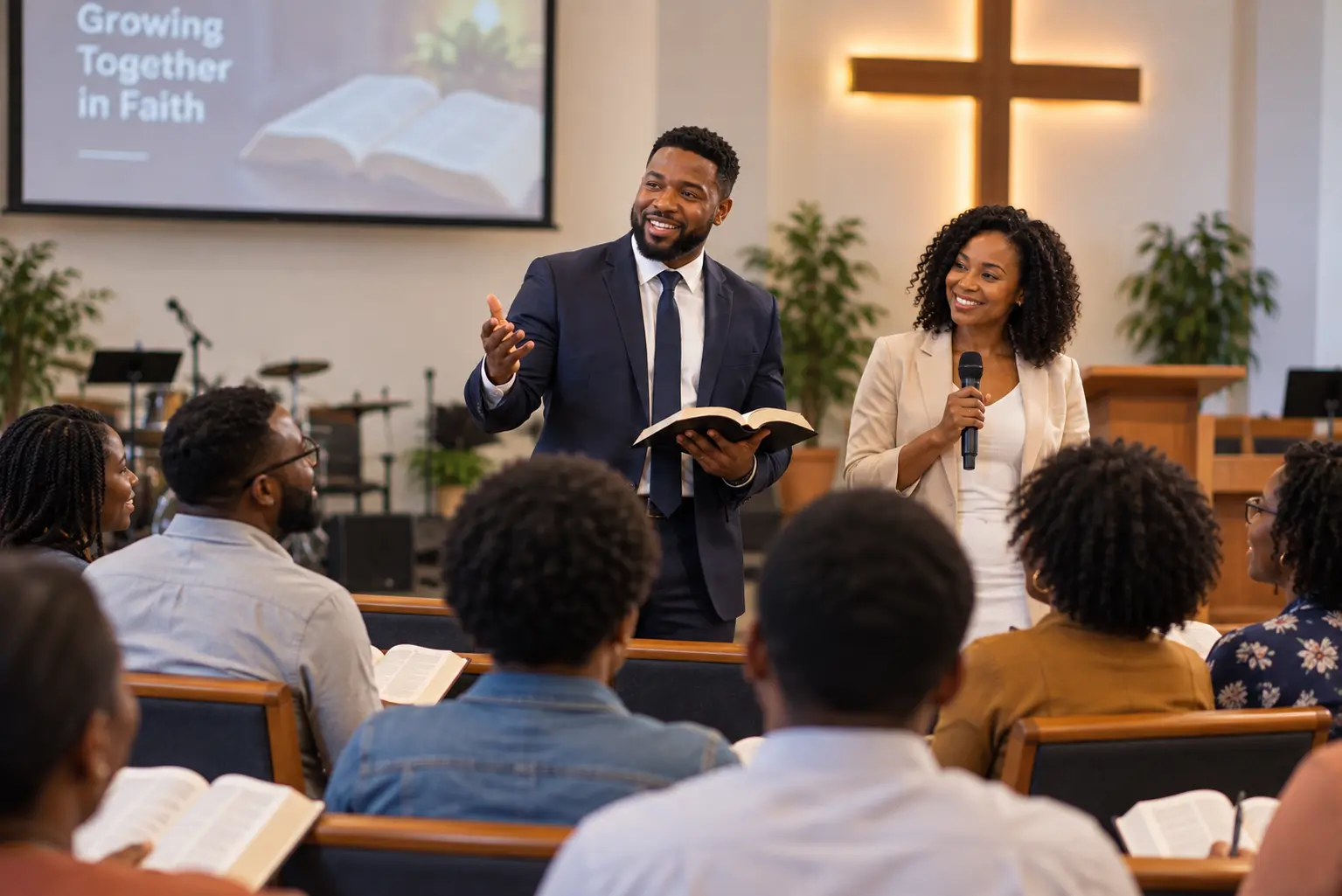 Person teaching engaged people